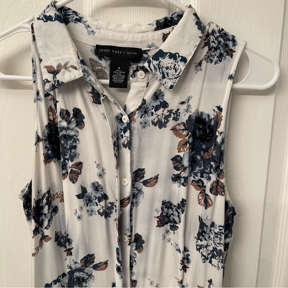 Joan Vass White Floral Lined Button Down Collar Maxi Dress 8 Womens